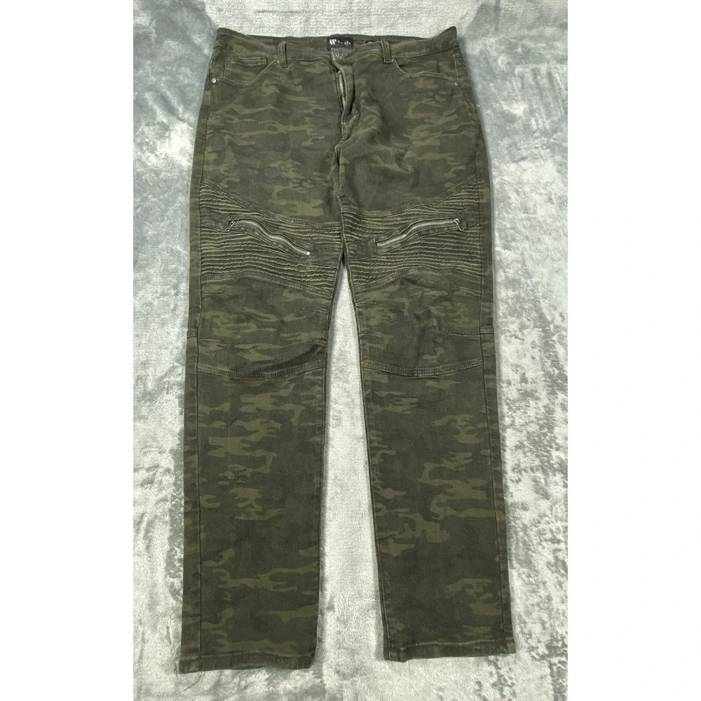 Waimea Jeans Men 38x30 Green Skinny Biker Moto Ribbed Distressed Denim Pants Y2K
